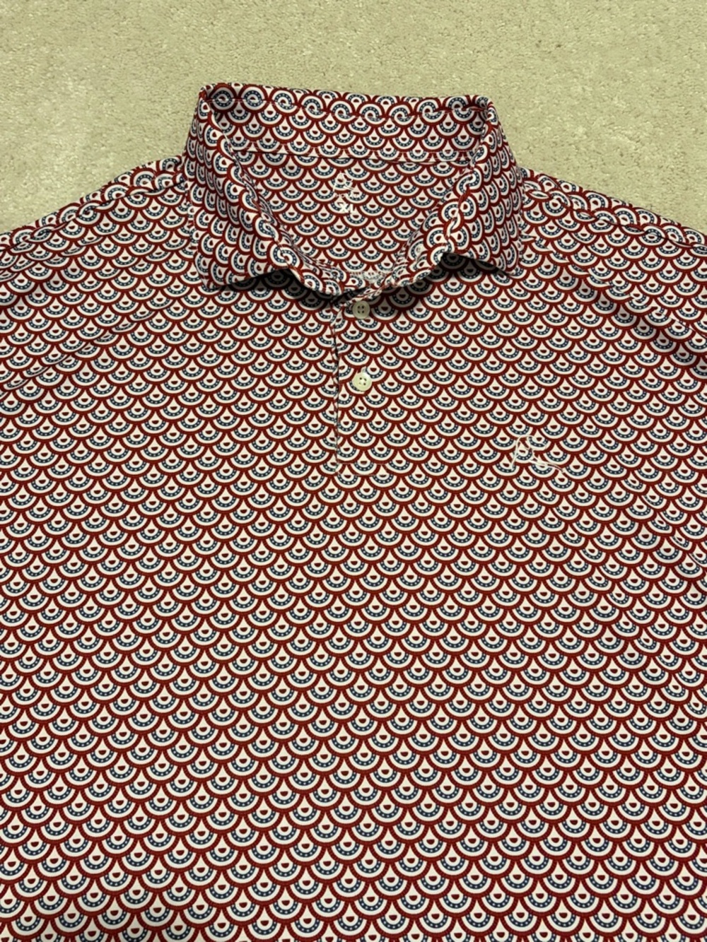 Rhoback Men's “The Bunting” Red White Navy Patterned Polo Shirt XL - Picture 4 of 6